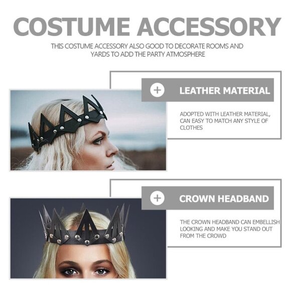 Gothic Headpiece Black Leather Headband Punk Spiky Tiara for Women Girls main image 6